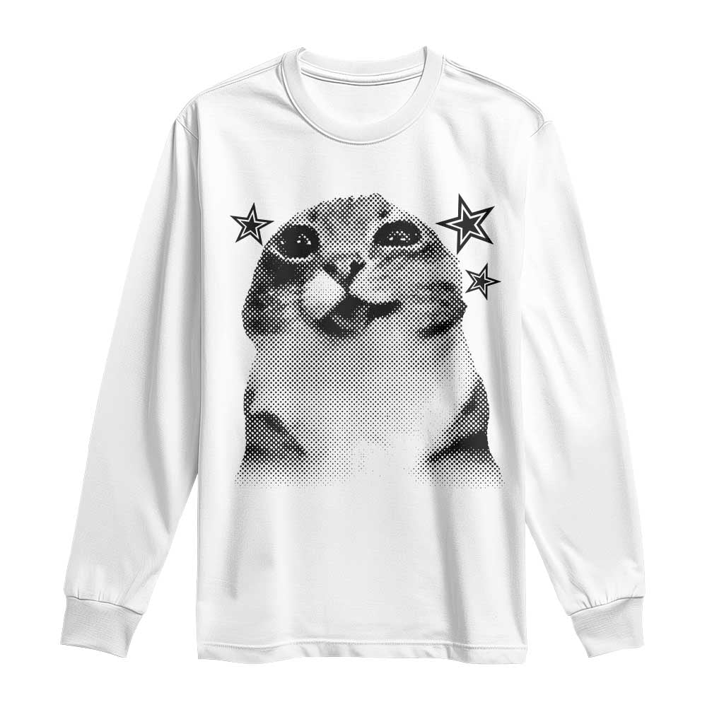 Funny Y2k Cat Meme Long Sleeve Shirt Vintage Retro Silly Cats Cats lover Gift TS10 White Print Your Wear