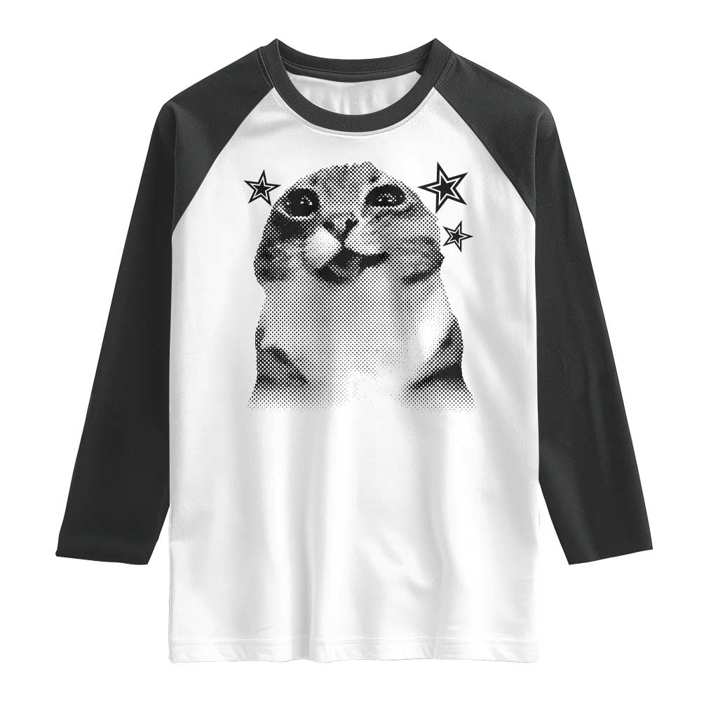 Funny Y2k Cat Meme Raglan Shirt Vintage Retro Silly Cats Cats lover Gift TS10 White Black Print Your Wear