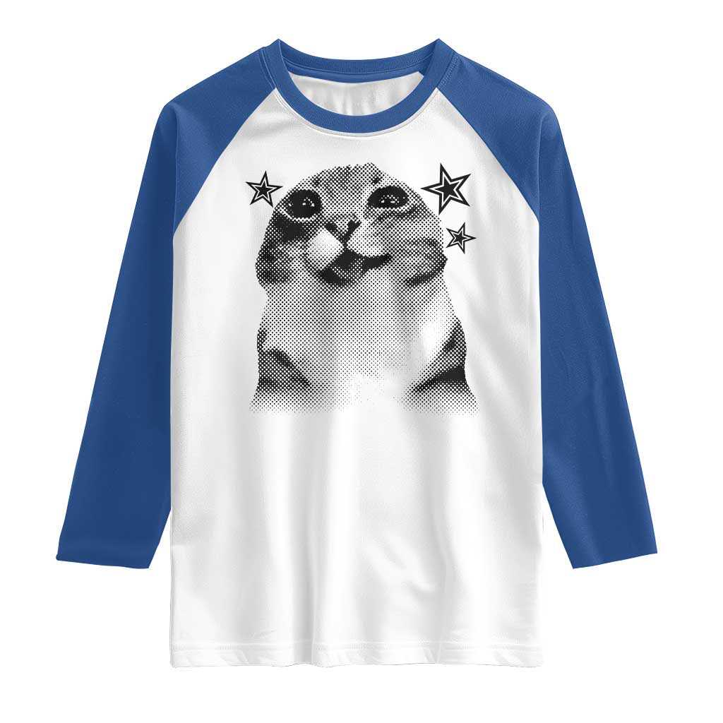 Funny Y2k Cat Meme Raglan Shirt Vintage Retro Silly Cats Cats lover Gift TS10 White Royal Print Your Wear