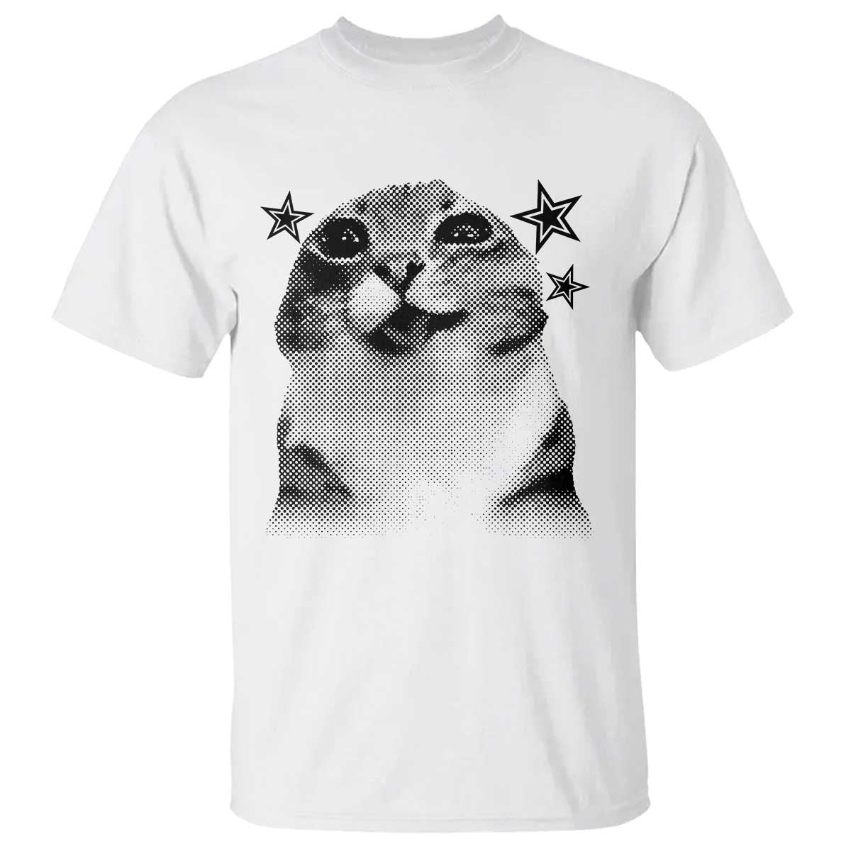 Funny Y2k Cat Meme T Shirt Vintage Retro Silly Cats Cats lover Gift TS10 White Print Your Wear