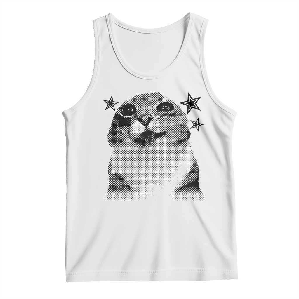 Funny Y2k Cat Meme Tank Top Vintage Retro Silly Cats Cats lover Gift TS10 White Print Your Wear