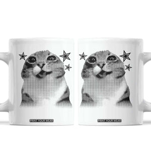 Funny Y2k Cat Meme Coffee Mug Vintage Retro Silly Cats Cats lover Gift TS10 White Print Your Wear