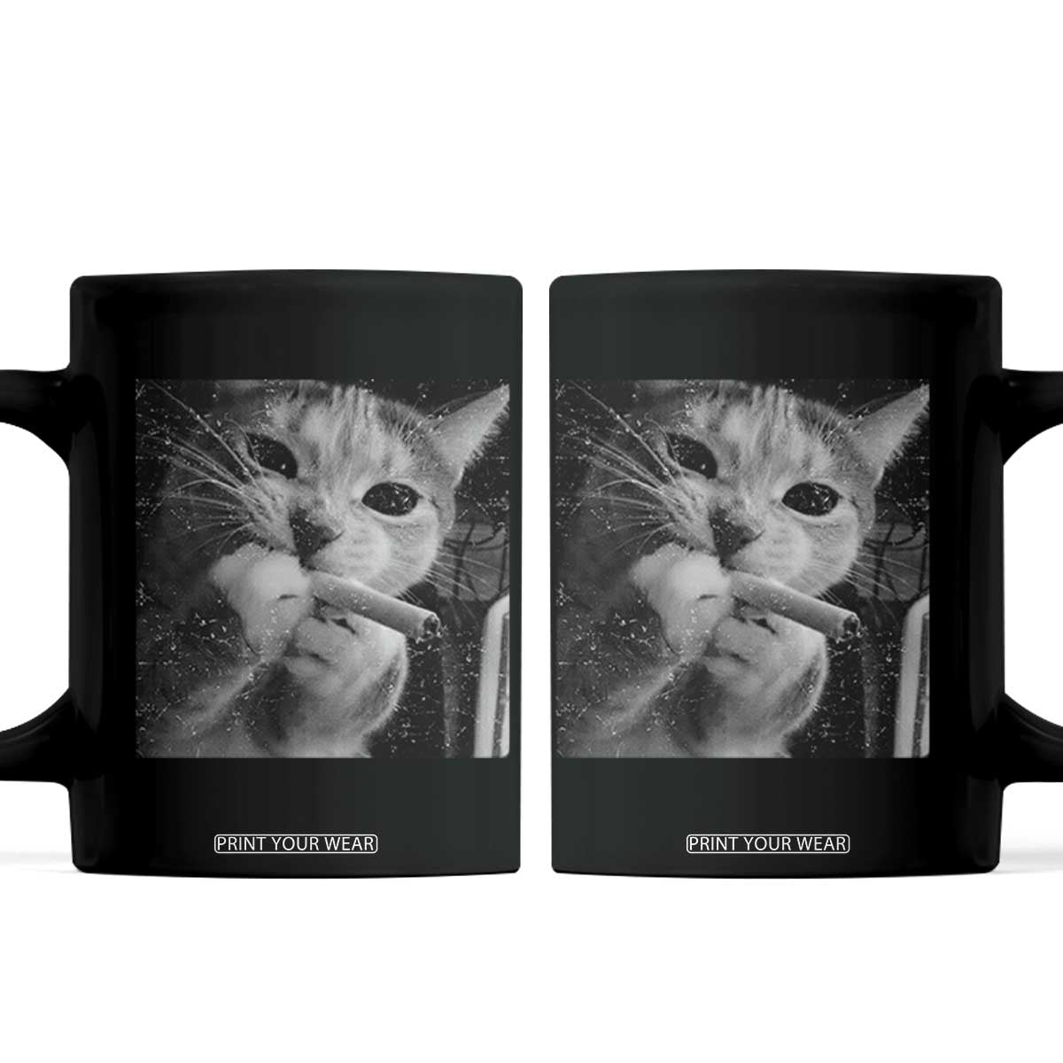 Smoking Cat Y2K Coffee Mug Vintage Grunge Cat Edgy Retro 90s Streetwear TS10 Black Print Your Wear