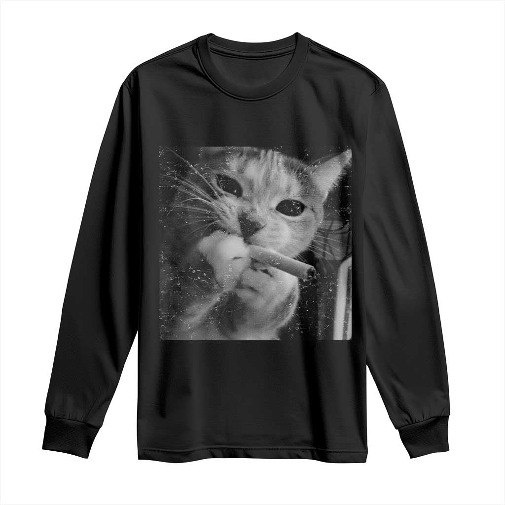 Smoking Cat Y2K Long Sleeve Shirt Vintage Grunge Cat Edgy Retro 90s Streetwear TS10 Black Print Your Wear