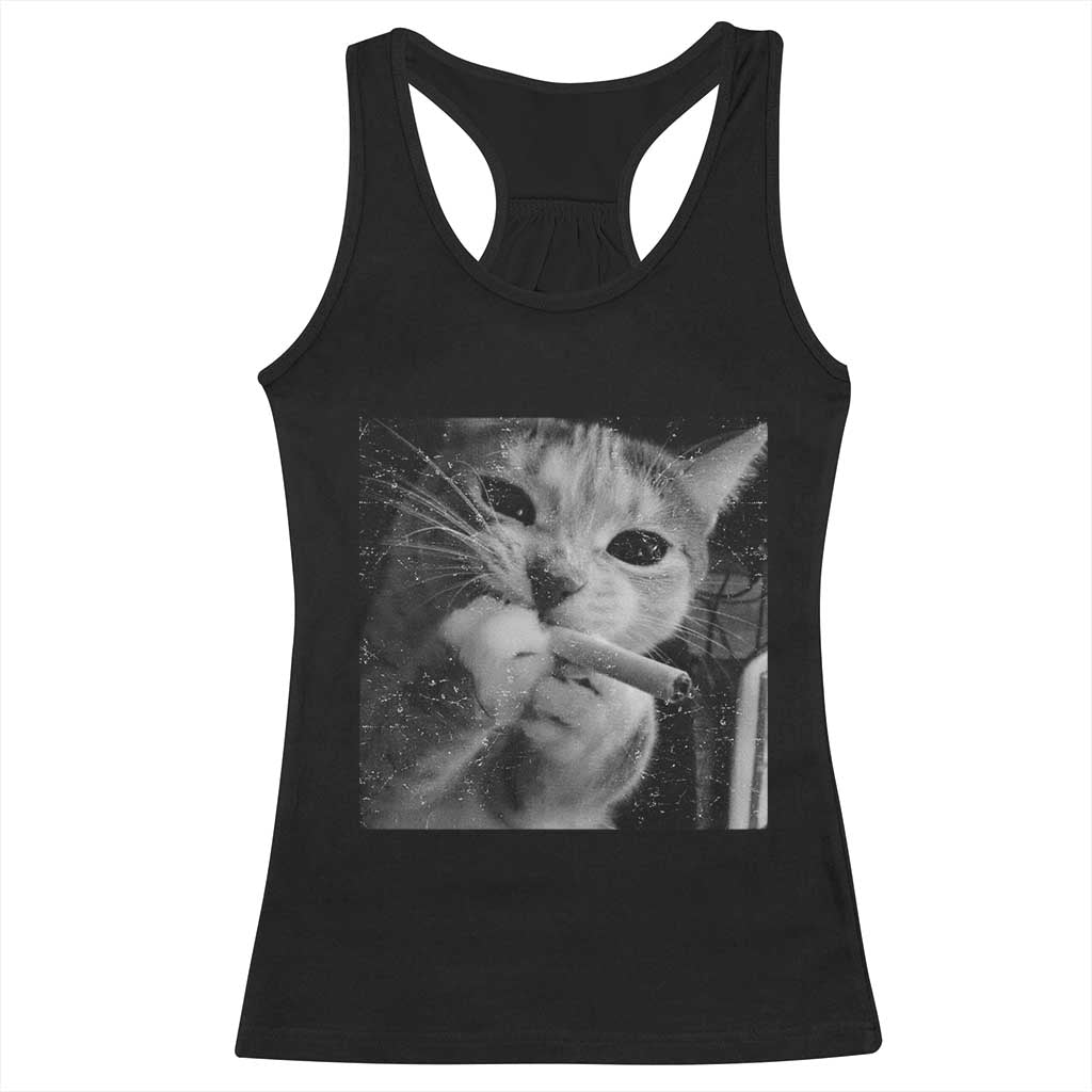 Smoking Cat Y2K Racerback Tank Top Vintage Grunge Cat Edgy Retro 90s Streetwear TS10 Black Print Your Wear