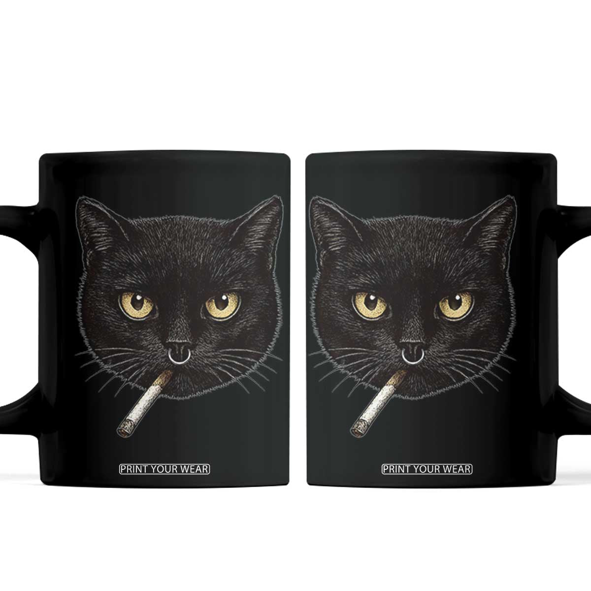 Smoking Cat Y2K Coffee Mug Vintage Black Cat Edgy Retro 90s Grunge TS10 Black Print Your Wear