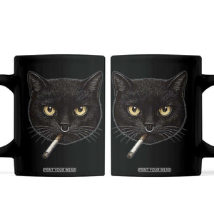 Smoking Cat Y2K Coffee Mug Vintage Black Cat Edgy Retro 90s Grunge TS10 Black Print Your Wear