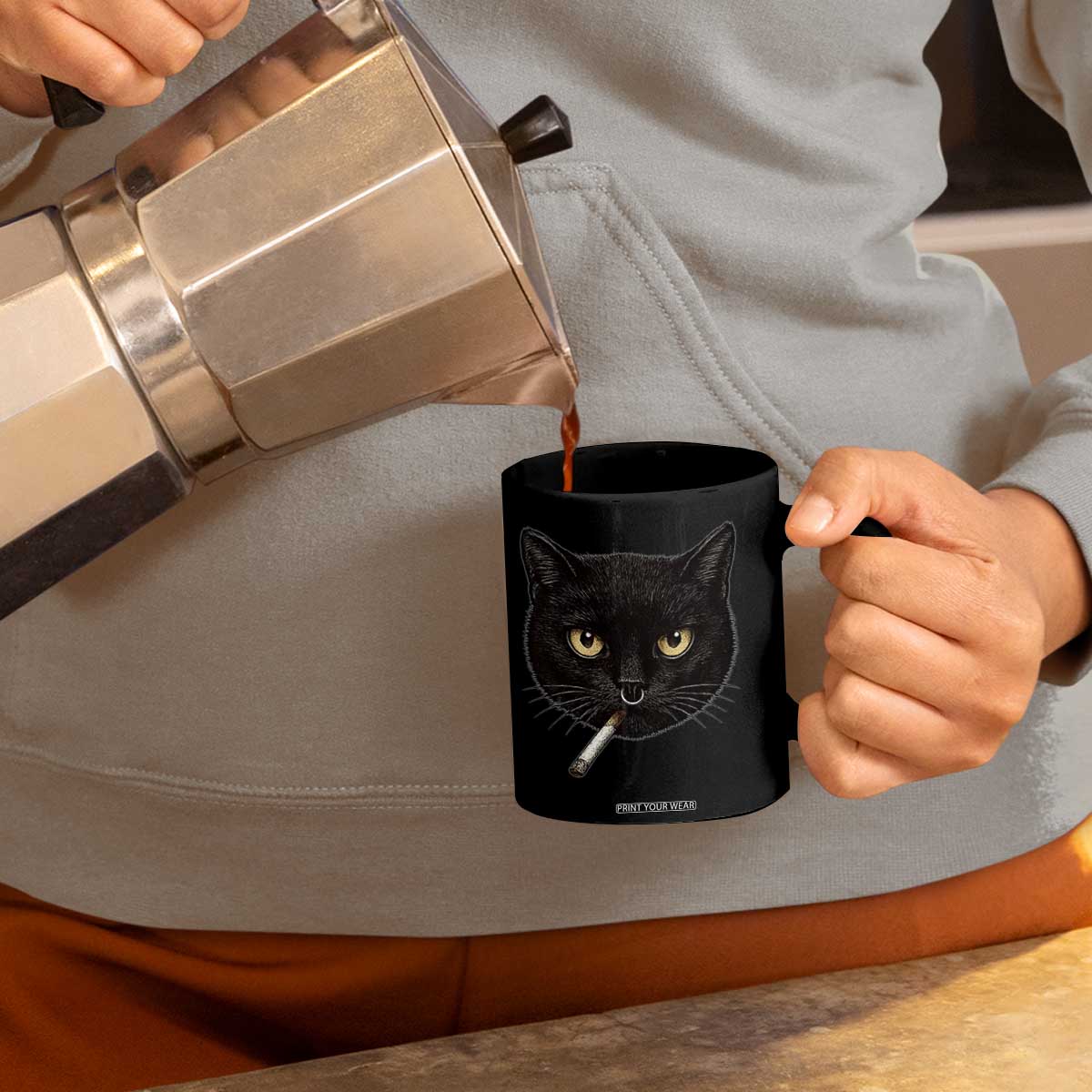 Smoking Cat Y2K Coffee Mug Vintage Black Cat Edgy Retro 90s Grunge TS10 Print Your Wear