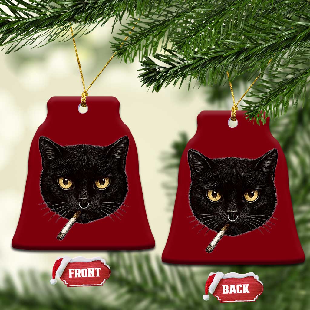 Smoking Cat Y2K Ceramic Ornament Vintage Black Cat Edgy Retro 90s Grunge TS10 Print Your Wear