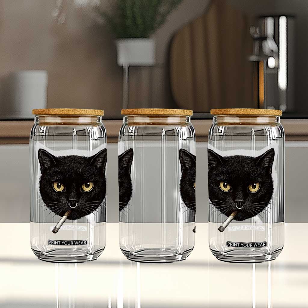 Smoking Cat Y2K Glass Can Vintage Black Cat Edgy Retro 90s Grunge TS10 Print Your Wear