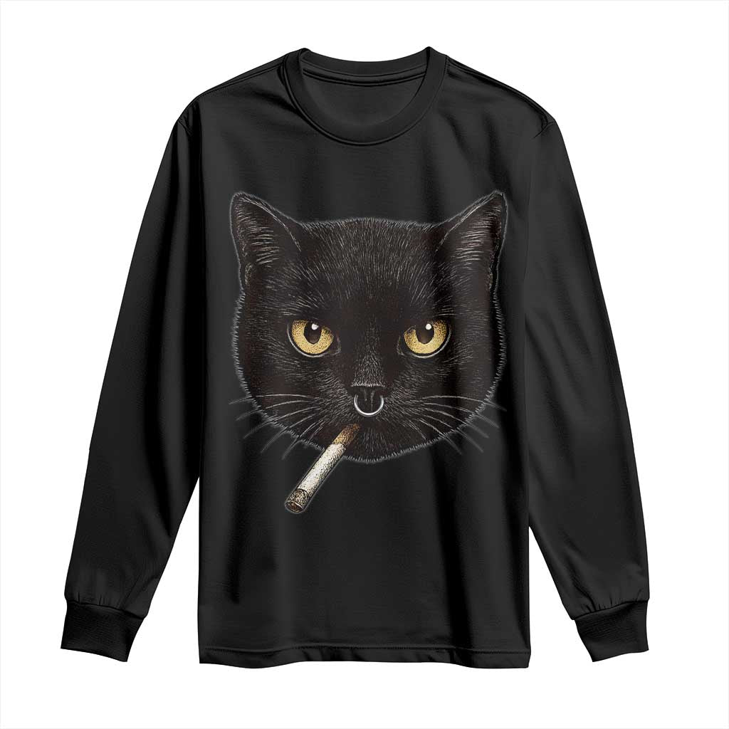 Smoking Cat Y2K Long Sleeve Shirt Vintage Black Cat Edgy Retro 90s Grunge TS10 Black Print Your Wear