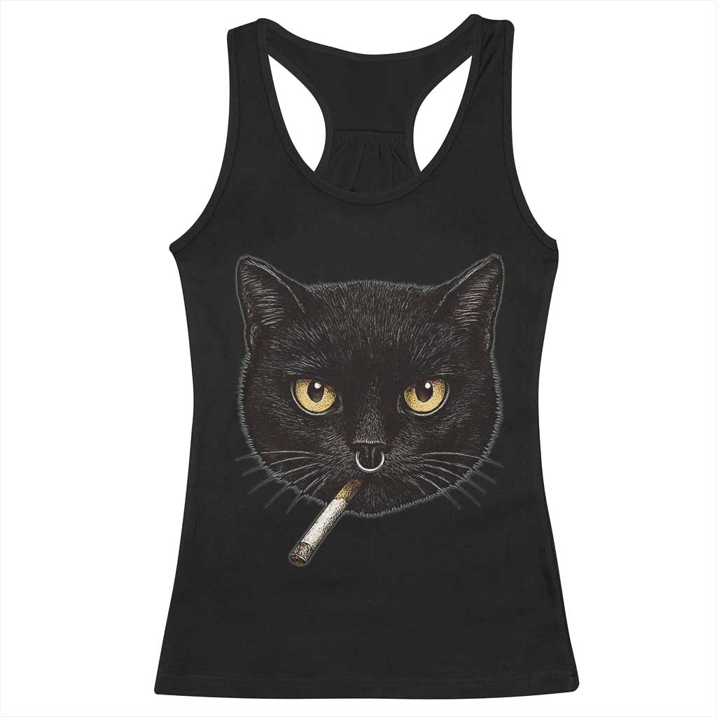 Smoking Cat Y2K Racerback Tank Top Vintage Black Cat Edgy Retro 90s Grunge TS10 Black Print Your Wear