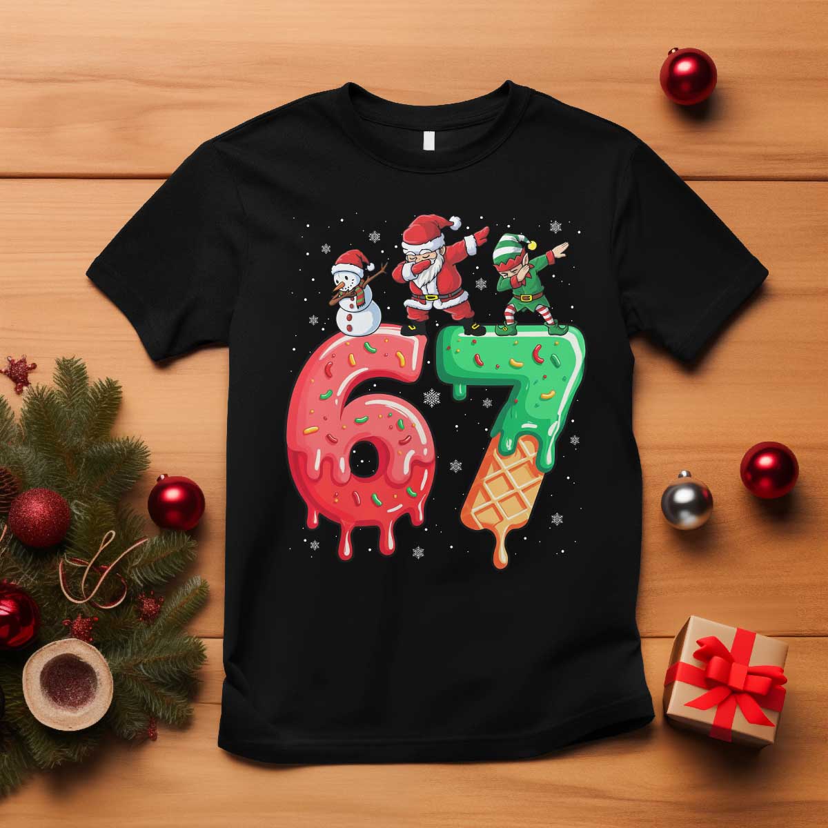 67 Six Seven Christmas T Shirt Funny Dabbing Santa Elf Friends 6 7 Meme Gen Alpha Slang TS10 Black Print Your Wear