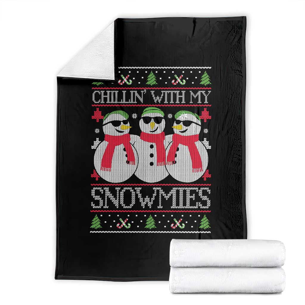 Chillin With My Snowmies Throw Blanket Funny Snowman Christmas Kids Boys Ugly Xmas TS10 Black Print Your Wear