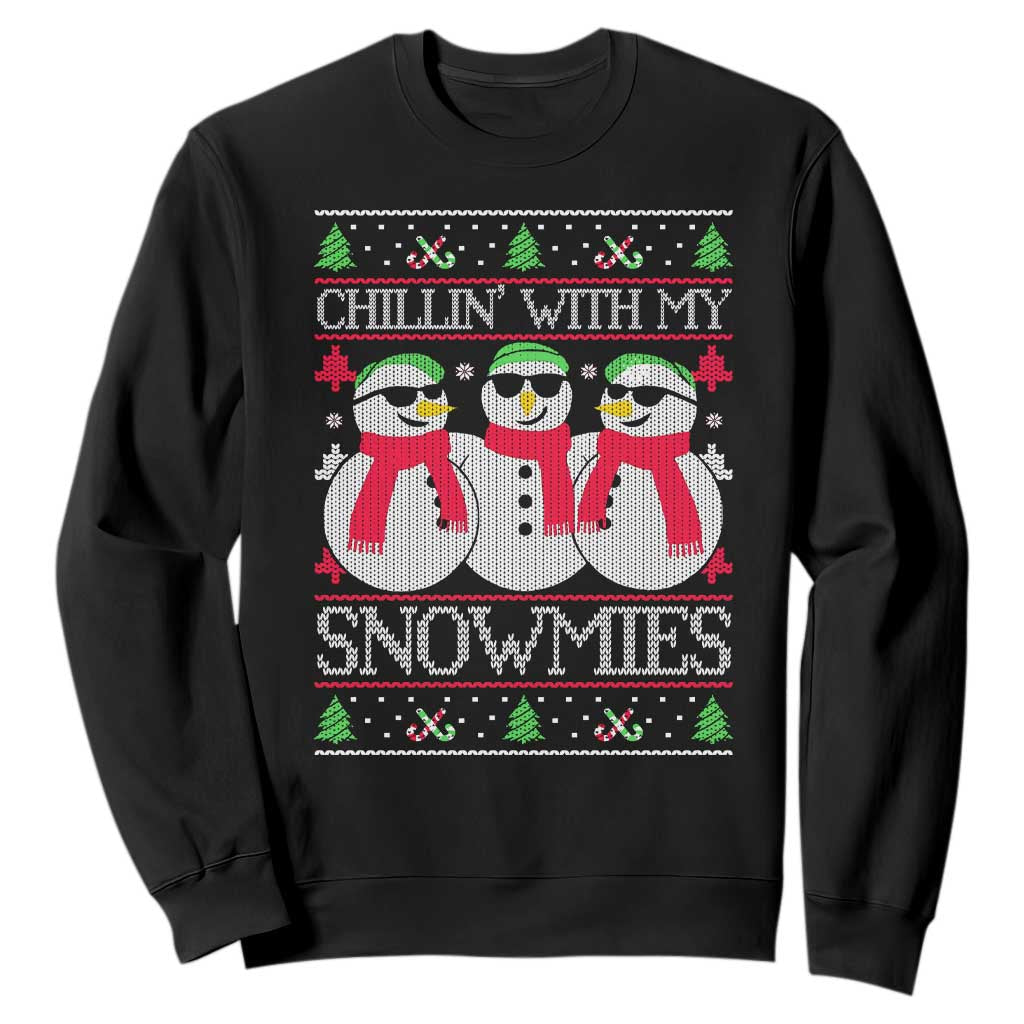 Chillin With My Snowmies Sweatshirt Funny Snowman Christmas Kids Boys Ugly Xmas TS10 Black Print Your Wear