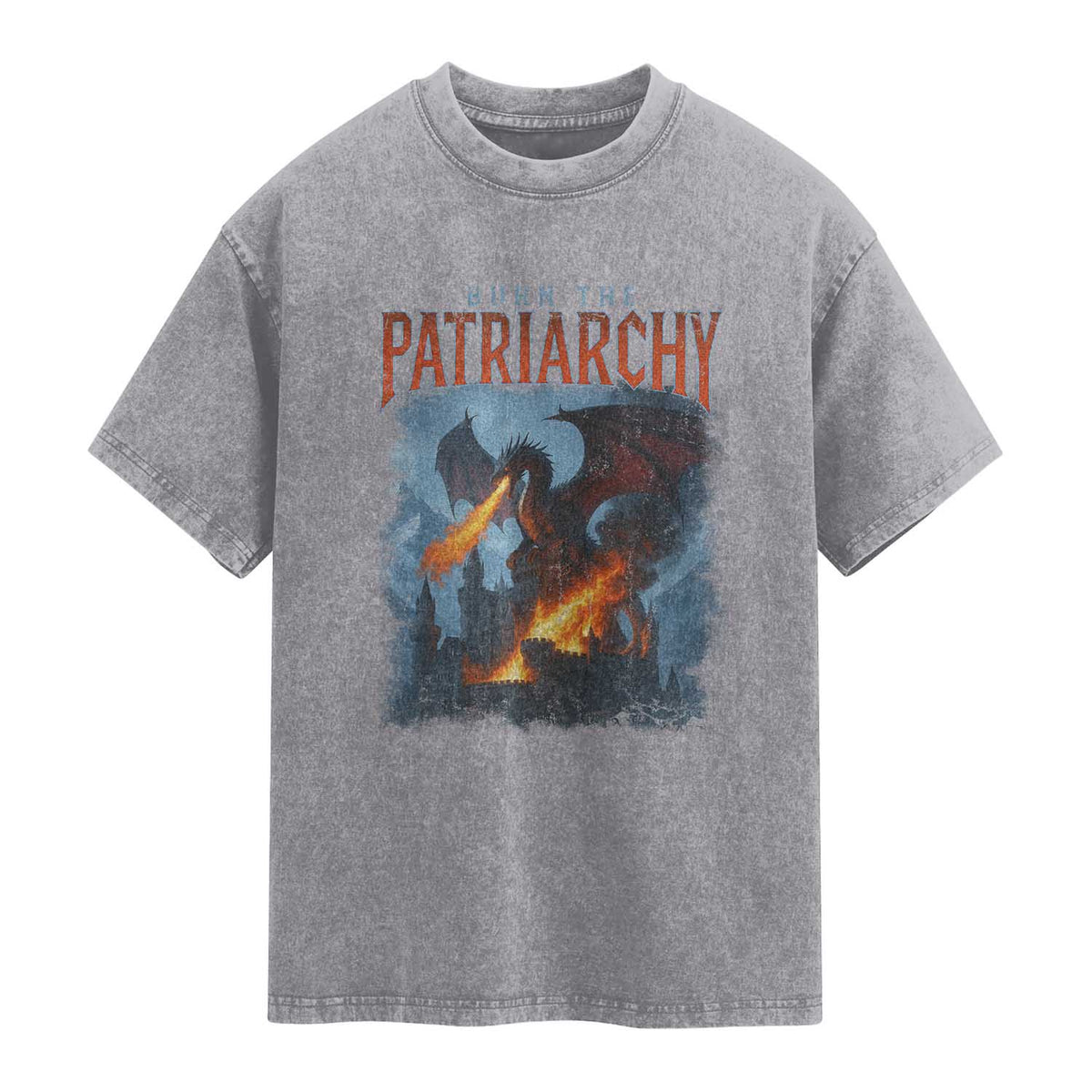 Vintage 90s Feminism Dragon Washed Cotton T-Shirt Burn the Patriarchy TS10 Slate Gray Print Your Wear