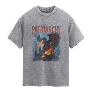 Vintage 90s Feminism Dragon Washed Cotton T-Shirt Burn the Patriarchy TS10 Slate Gray Print Your Wear