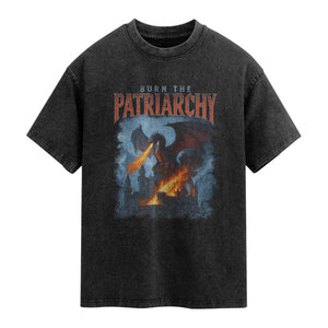 Vintage 90s Feminism Dragon Washed Cotton T-Shirt Burn the Patriarchy TS10 Black Print Your Wear
