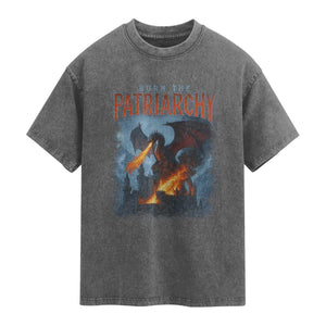 Vintage 90s Feminism Dragon Washed Cotton T-Shirt Burn the Patriarchy TS10 Charcoal Print Your Wear