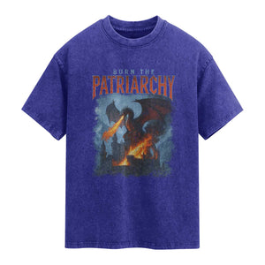 Vintage 90s Feminism Dragon Washed Cotton T-Shirt Burn the Patriarchy TS10 Indigo Blue Print Your Wear