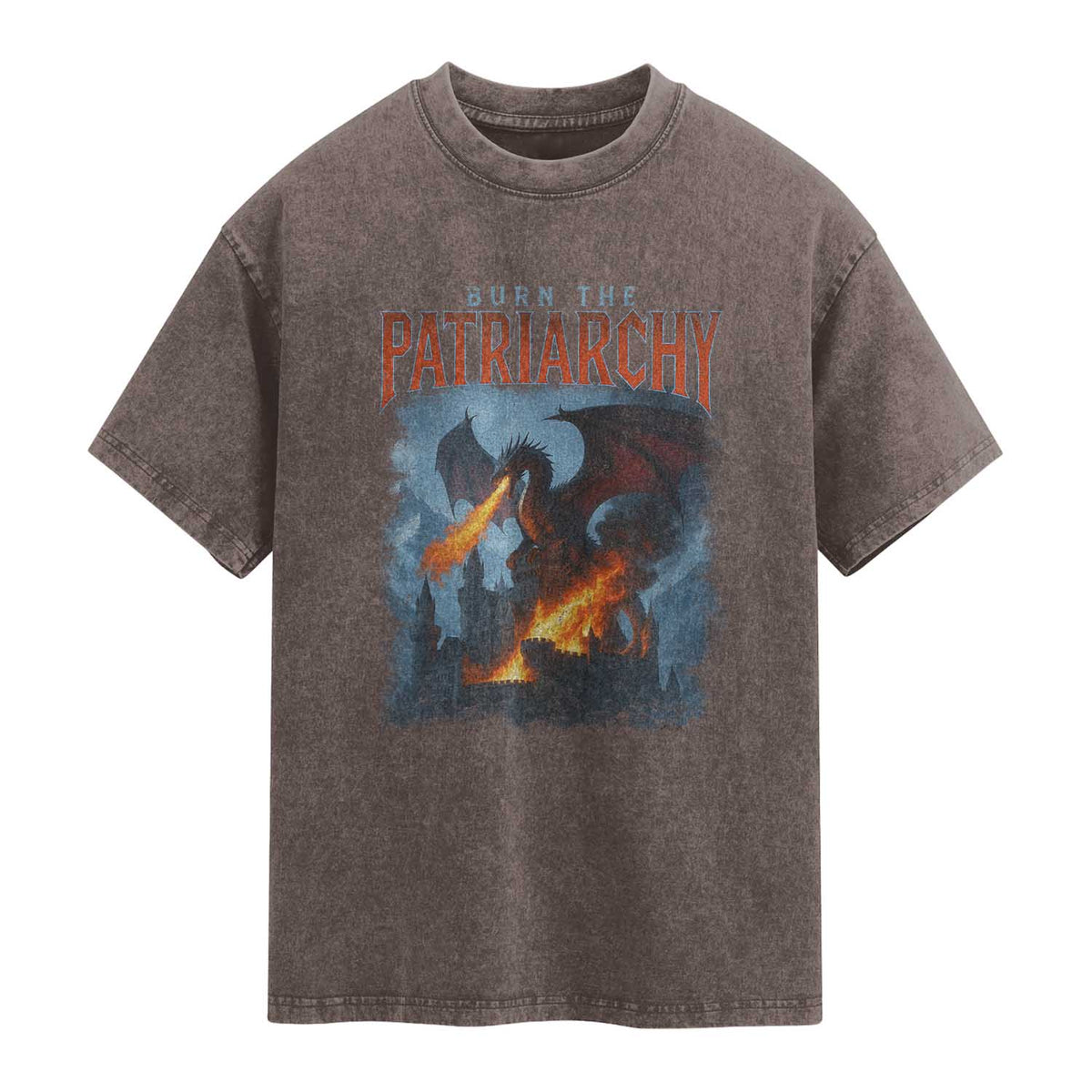 Vintage 90s Feminism Dragon Washed Cotton T-Shirt Burn the Patriarchy TS10 Brown Print Your Wear