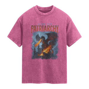Vintage 90s Feminism Dragon Washed Cotton T-Shirt Burn the Patriarchy TS10 Magenta Print Your Wear