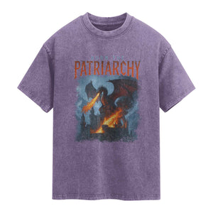 Vintage 90s Feminism Dragon Washed Cotton T-Shirt Burn the Patriarchy TS10 Purple Print Your Wear