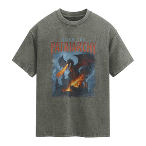 Vintage 90s Feminism Dragon Washed Cotton T-Shirt Burn the Patriarchy TS10 Olive Green Print Your Wear