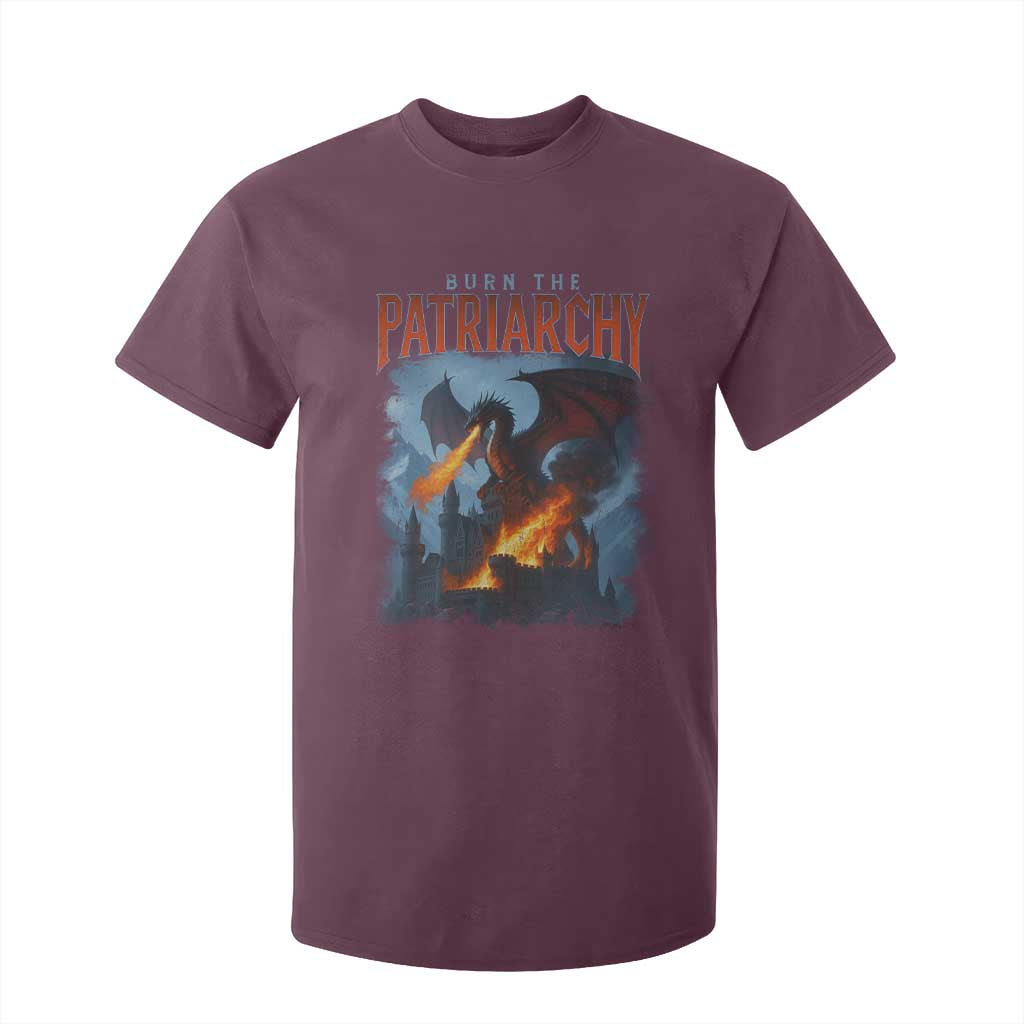 Vintage 90s Feminism Dragon T Shirt For Kid Burn the Patriarchy TS10 Maroon Print Your Wear