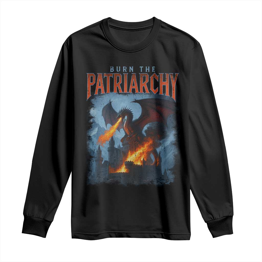 Vintage 90s Feminism Dragon Long Sleeve Shirt Burn the Patriarchy TS10 Black Print Your Wear