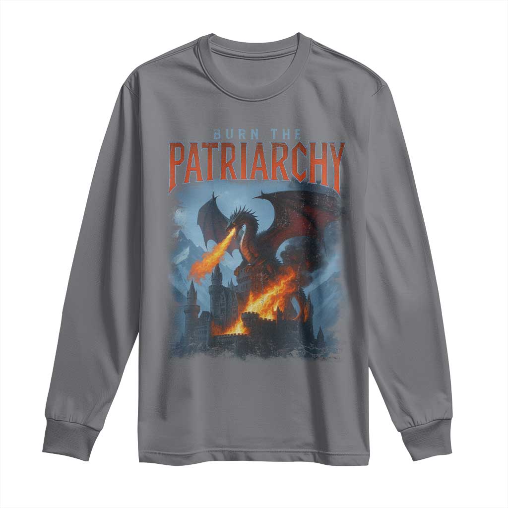 Vintage 90s Feminism Dragon Long Sleeve Shirt Burn the Patriarchy TS10 Charcoal Print Your Wear