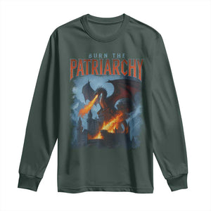 Vintage 90s Feminism Dragon Long Sleeve Shirt Burn the Patriarchy TS10 Dark Forest Green Print Your Wear
