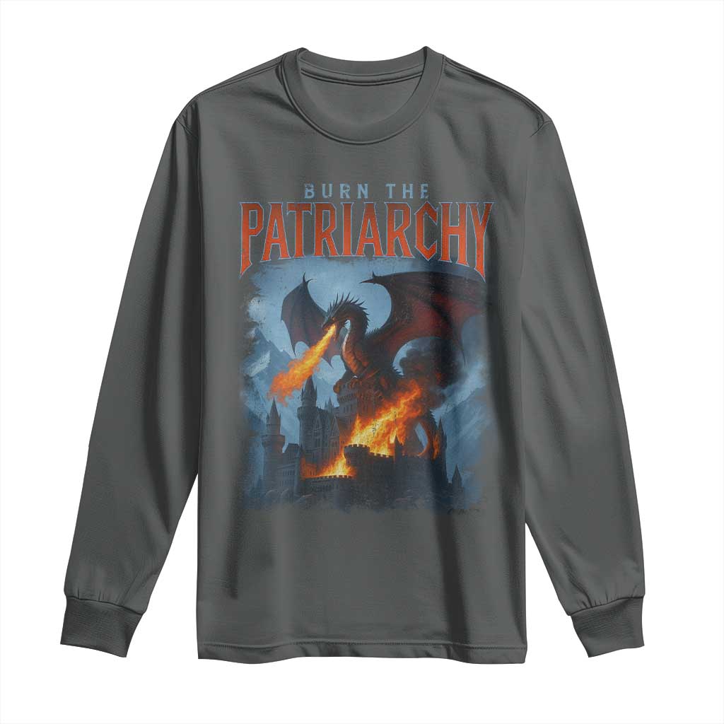 Vintage 90s Feminism Dragon Long Sleeve Shirt Burn the Patriarchy TS10 Dark Heather Print Your Wear