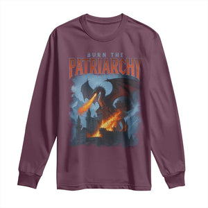 Vintage 90s Feminism Dragon Long Sleeve Shirt Burn the Patriarchy TS10 Maroon Print Your Wear