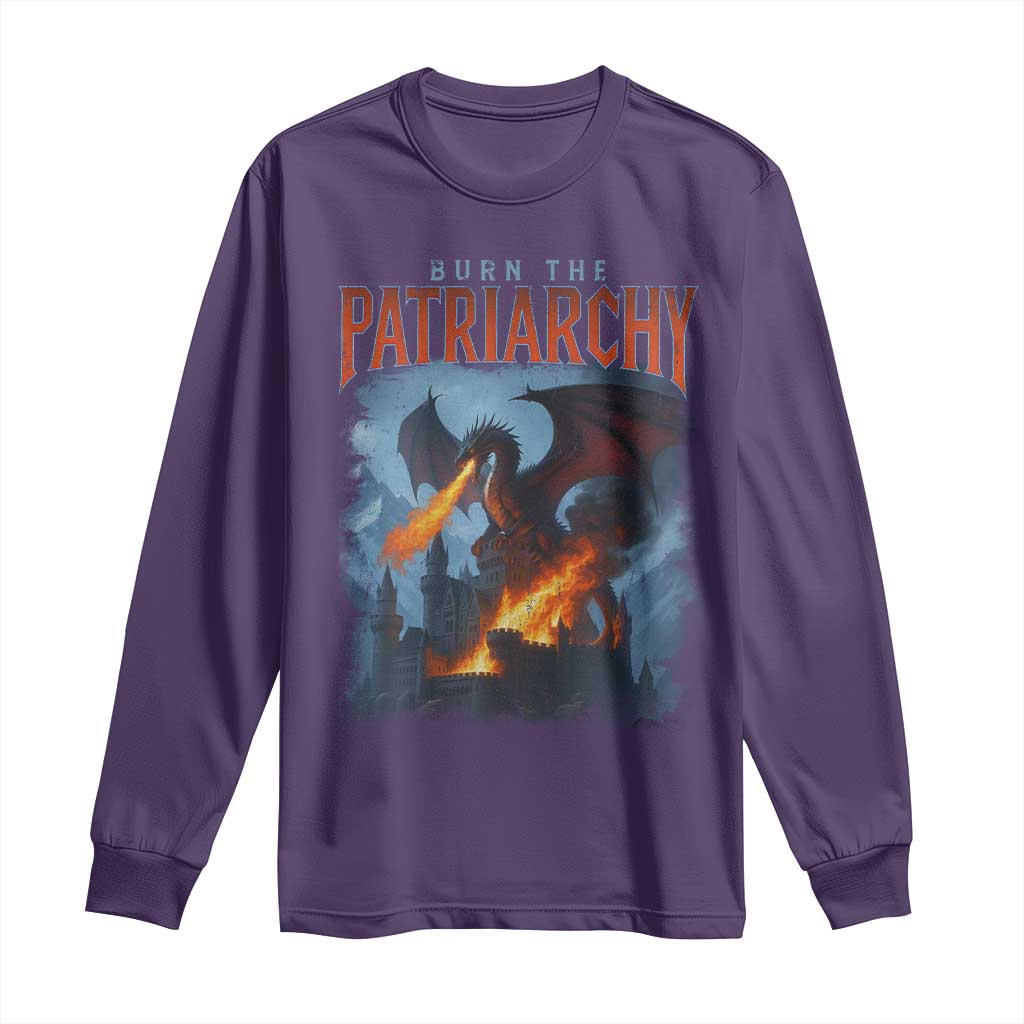 Vintage 90s Feminism Dragon Long Sleeve Shirt Burn the Patriarchy TS10 Purple Print Your Wear
