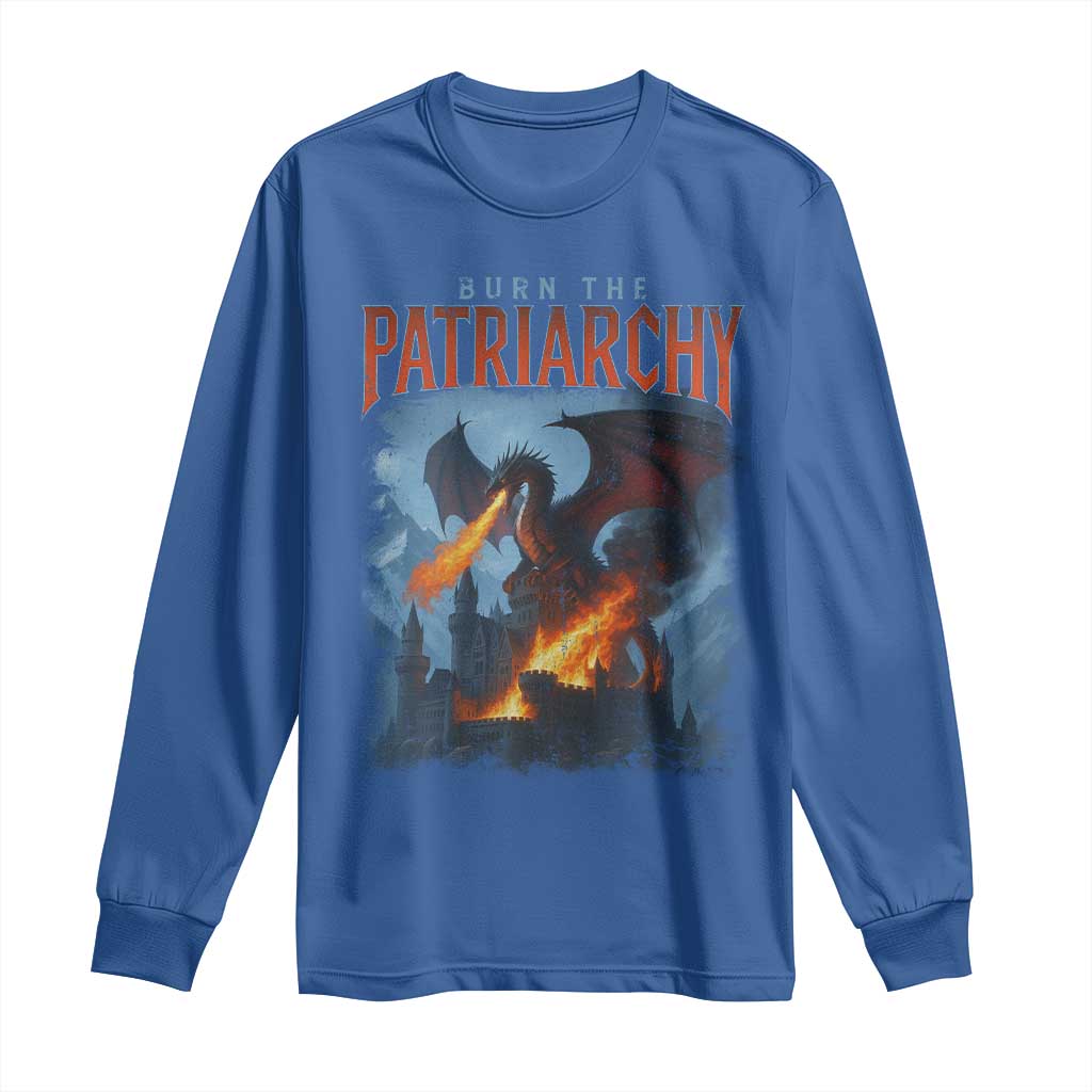 Vintage 90s Feminism Dragon Long Sleeve Shirt Burn the Patriarchy TS10 Royal Blue Print Your Wear