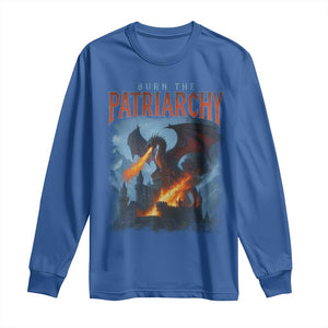 Vintage 90s Feminism Dragon Long Sleeve Shirt Burn the Patriarchy TS10 Royal Blue Print Your Wear