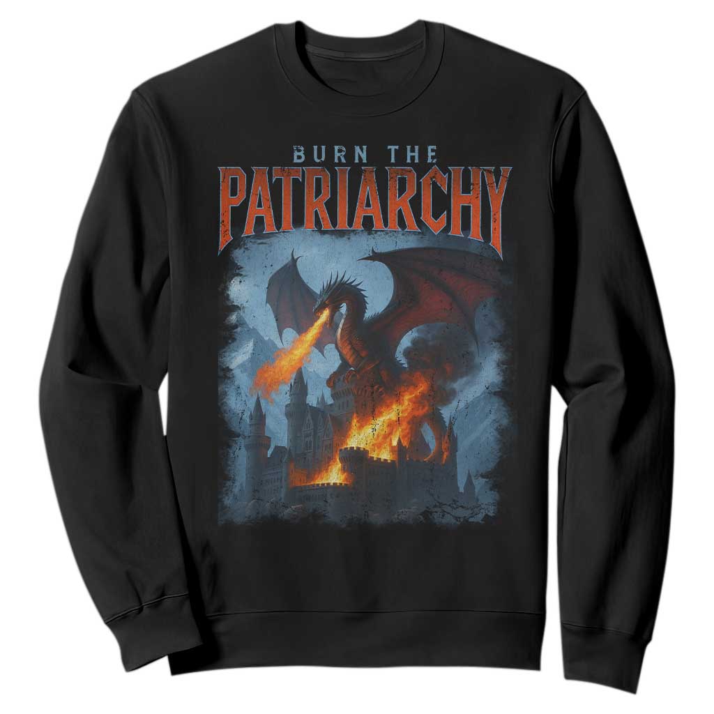 Vintage 90s Feminism Dragon Sweatshirt Burn the Patriarchy TS10 Black Print Your Wear