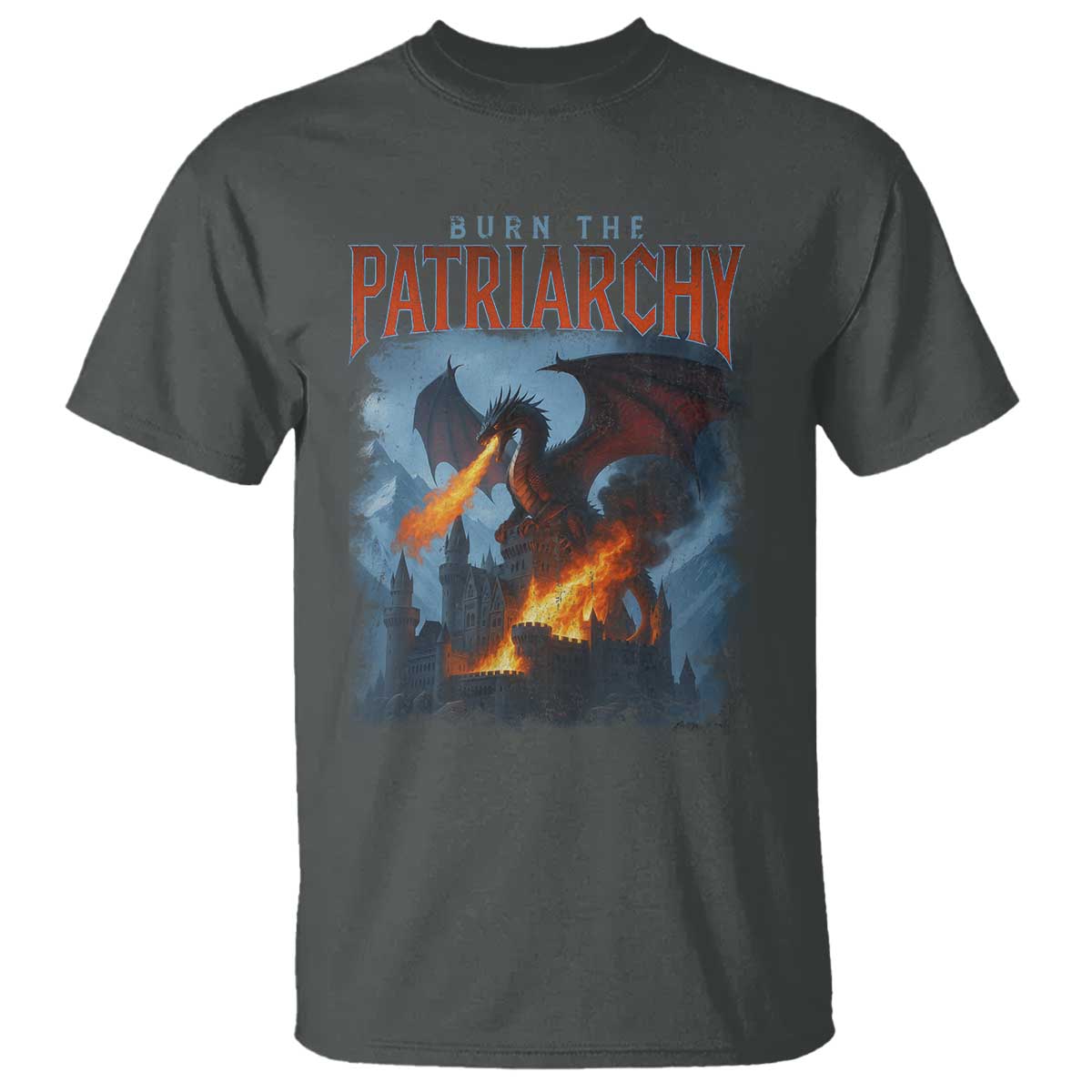 Vintage 90s Feminism Dragon T Shirt Burn the Patriarchy TS10 Dark Heather Print Your Wear