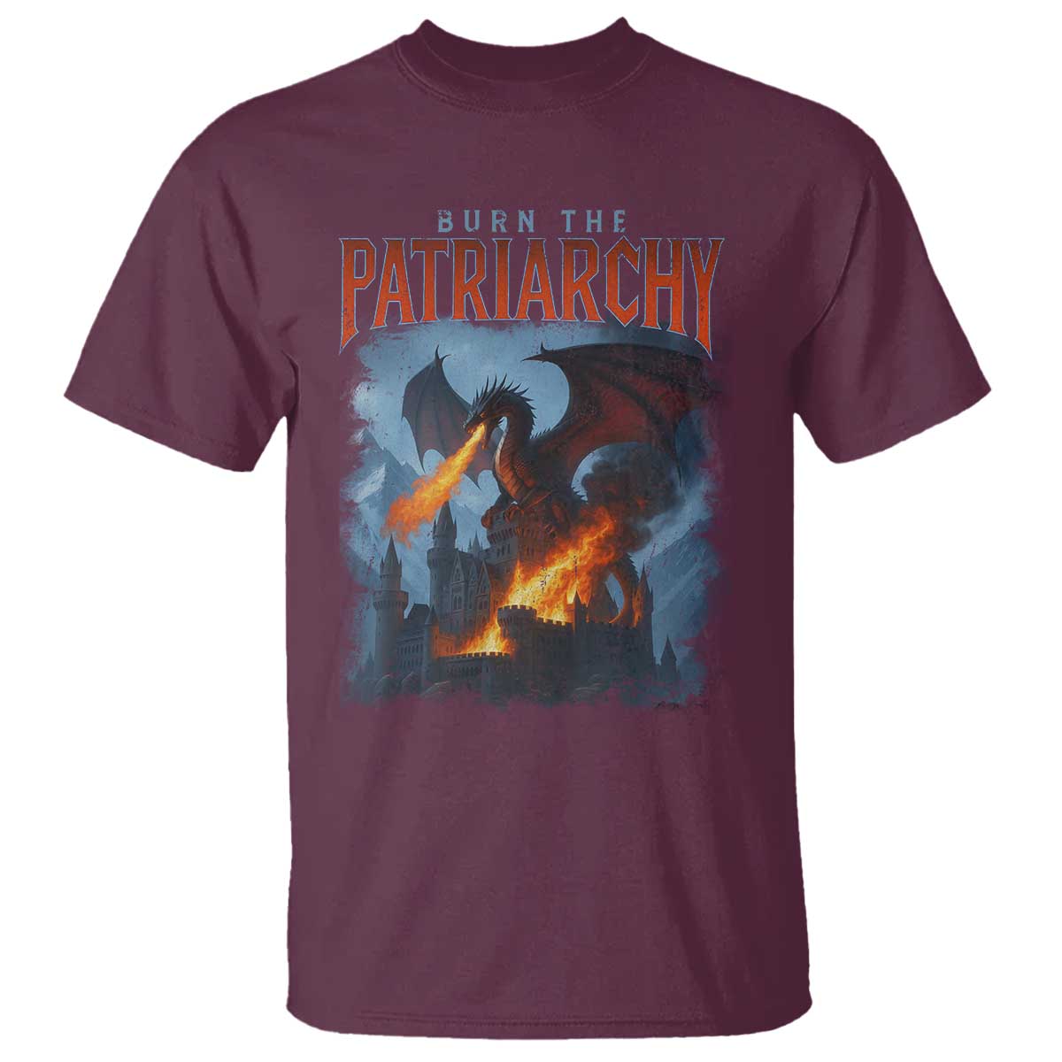 Vintage 90s Feminism Dragon T Shirt Burn the Patriarchy TS10 Maroon Print Your Wear