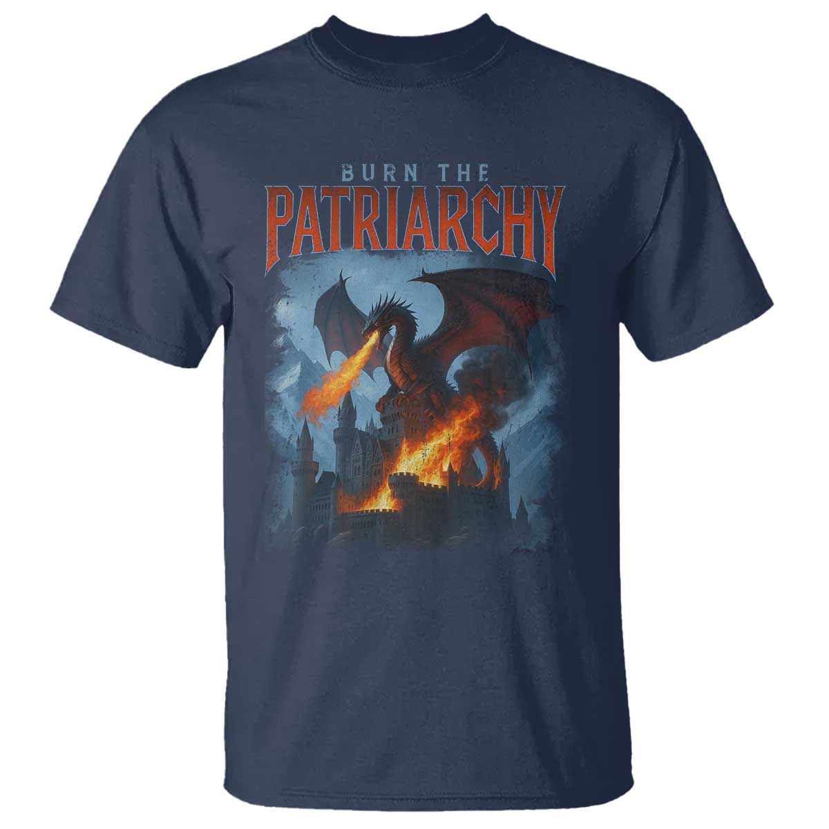 Vintage 90s Feminism Dragon T Shirt Burn the Patriarchy TS10 Navy Print Your Wear
