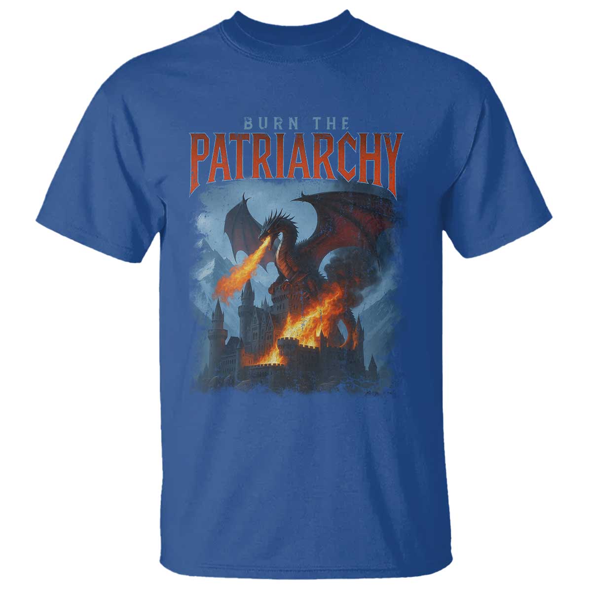 Vintage 90s Feminism Dragon T Shirt Burn the Patriarchy TS10 Royal Blue Print Your Wear