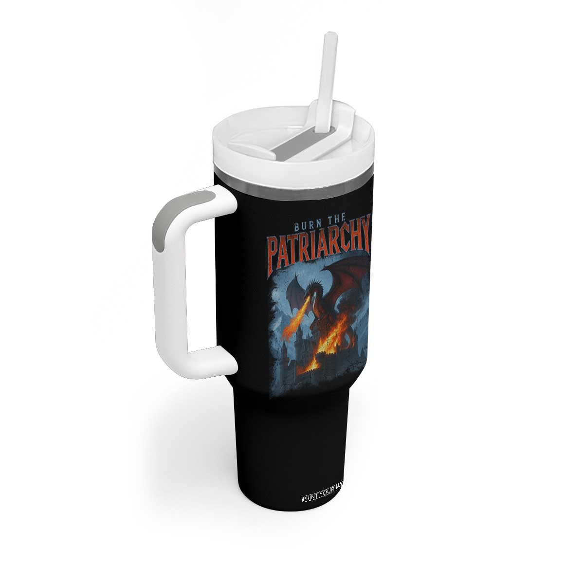 Vintage 90s Feminism Dragon Tumbler With Handle Burn the Patriarchy TS10 Print Your Wear