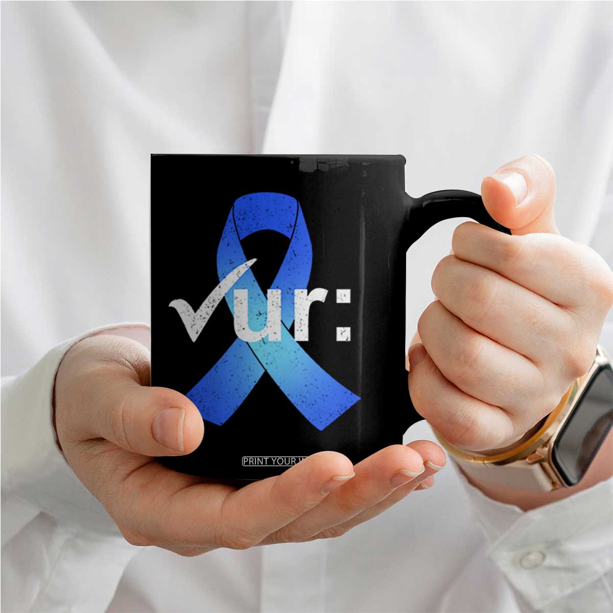 Colon Cancer Awareness Coffee Mug Blue Ribbon Colonoscopy Colorectal TS10 Print Your Wear