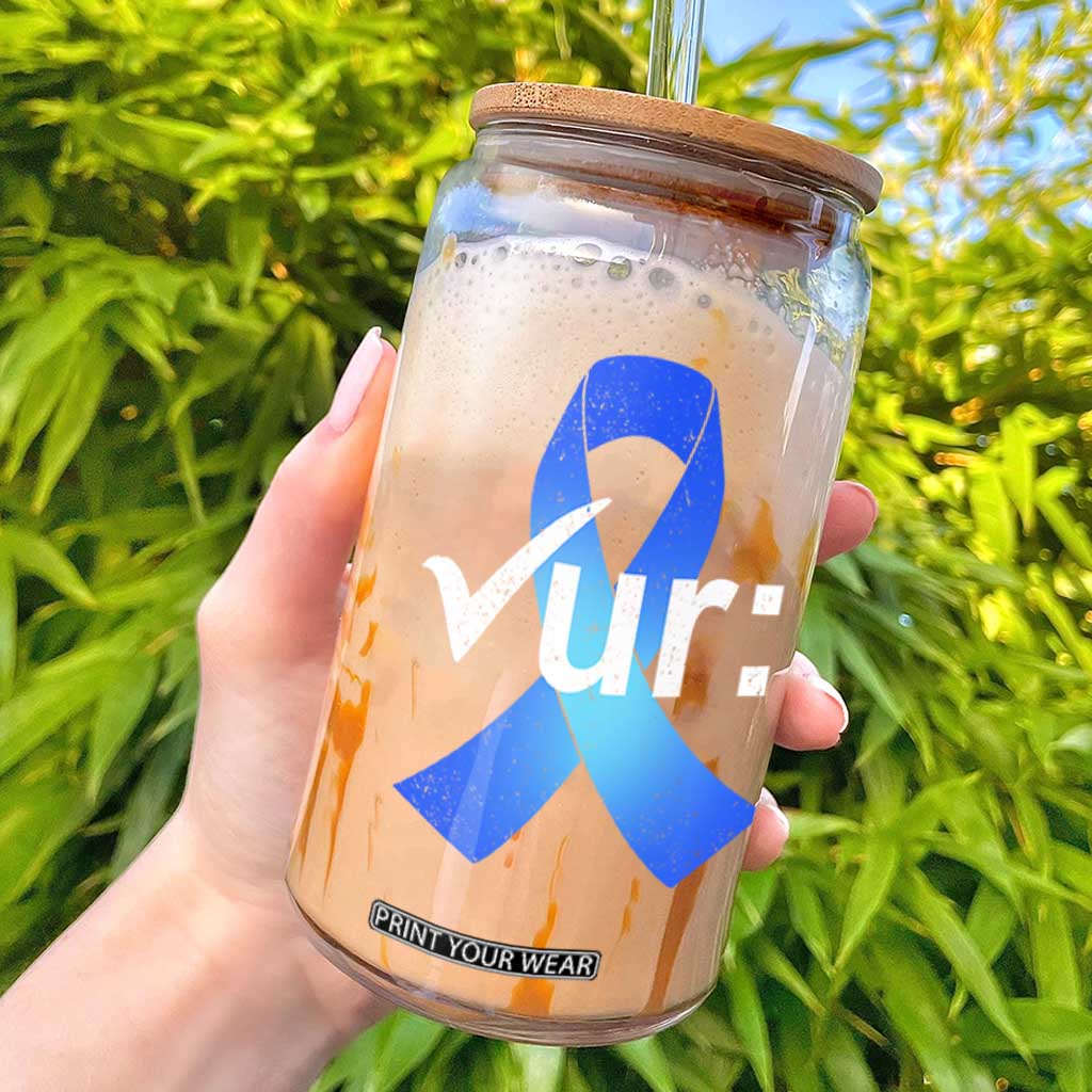 Colon Cancer Awareness Glass Can Blue Ribbon Colonoscopy Colorectal TS10 Black Print Your Wear