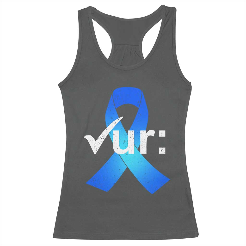 Colon Cancer Awareness Racerback Tank Top Blue Ribbon Colonoscopy Colorectal TS10 Dark Heather Print Your Wear
