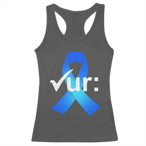 Colon Cancer Awareness Racerback Tank Top Blue Ribbon Colonoscopy Colorectal TS10 Dark Heather Print Your Wear