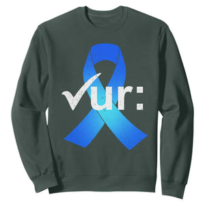 Colon Cancer Awareness Sweatshirt Blue Ribbon Colonoscopy Colorectal TS10 Dark Forest Green Print Your Wear