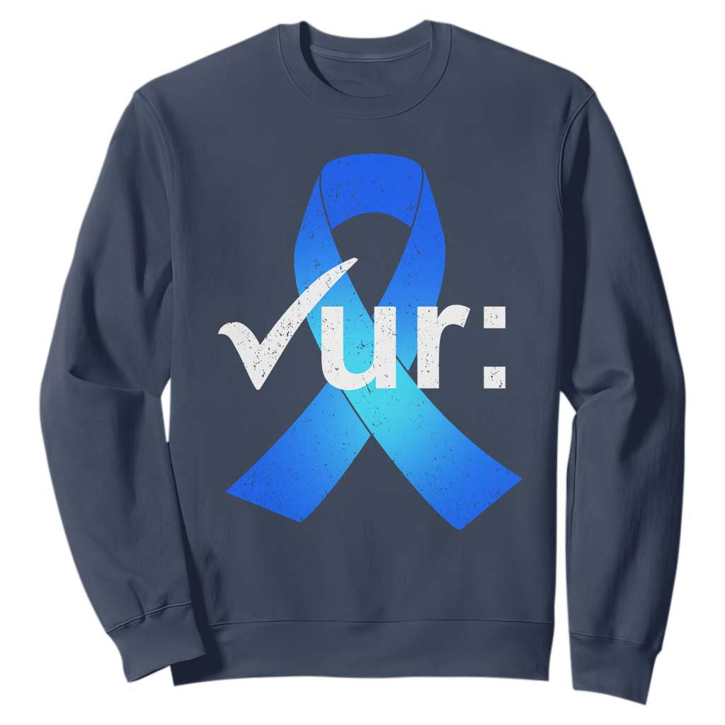 Colon Cancer Awareness Sweatshirt Blue Ribbon Colonoscopy Colorectal TS10 Navy Print Your Wear