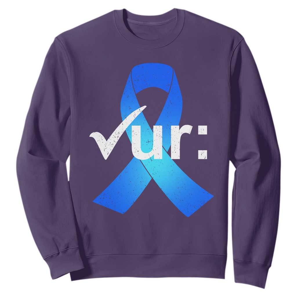 Colon Cancer Awareness Sweatshirt Blue Ribbon Colonoscopy Colorectal TS10 Purple Print Your Wear